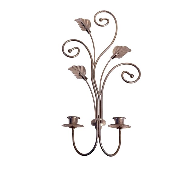 Regency Brass Taper Candle Sconce Decorative Romantic Wall Mounted Leaf Scroll - Picture 2 of 12